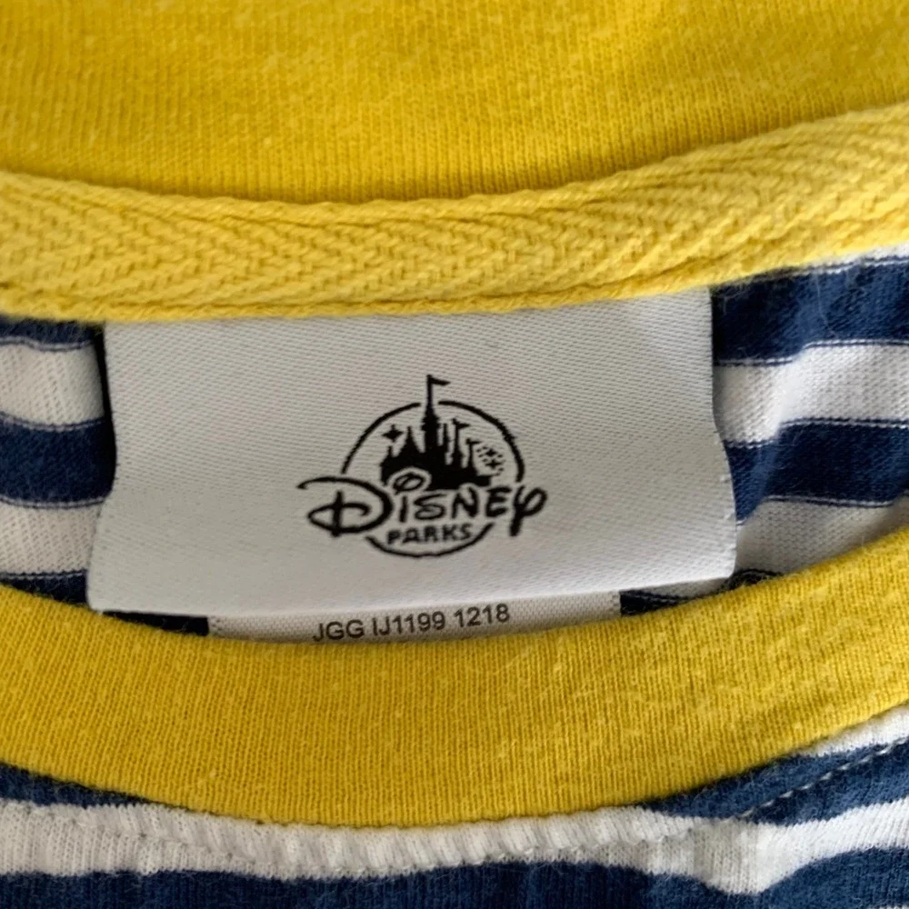Disney Parks Shirt Women XL Striped Pocket T-Shirt Navy Yellow Castle‎ Vacation